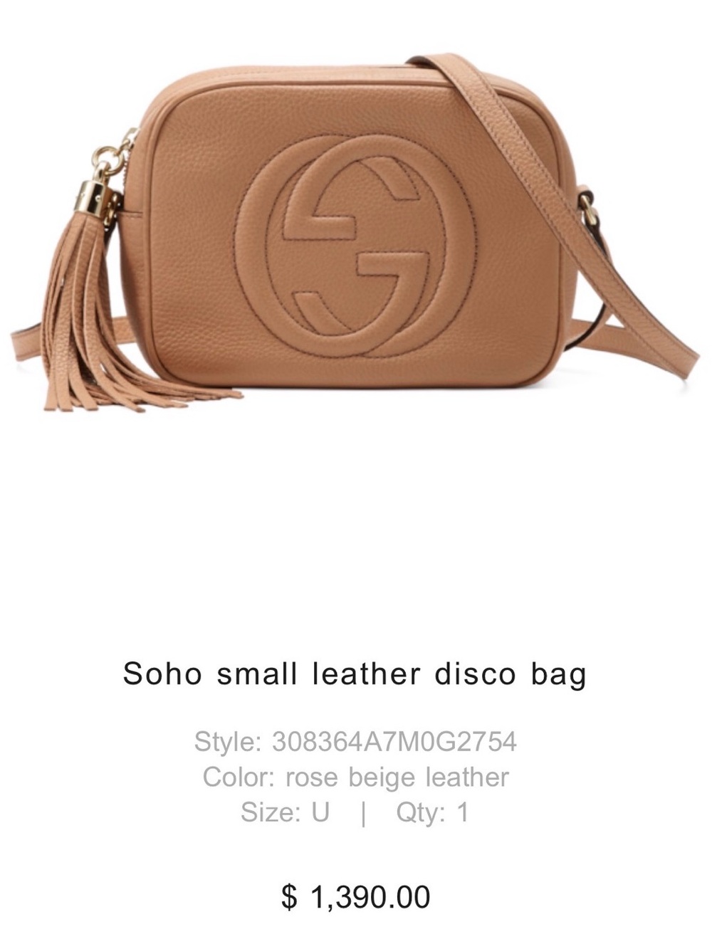 Gucci Soho Leather Crossbody in Rose Beige